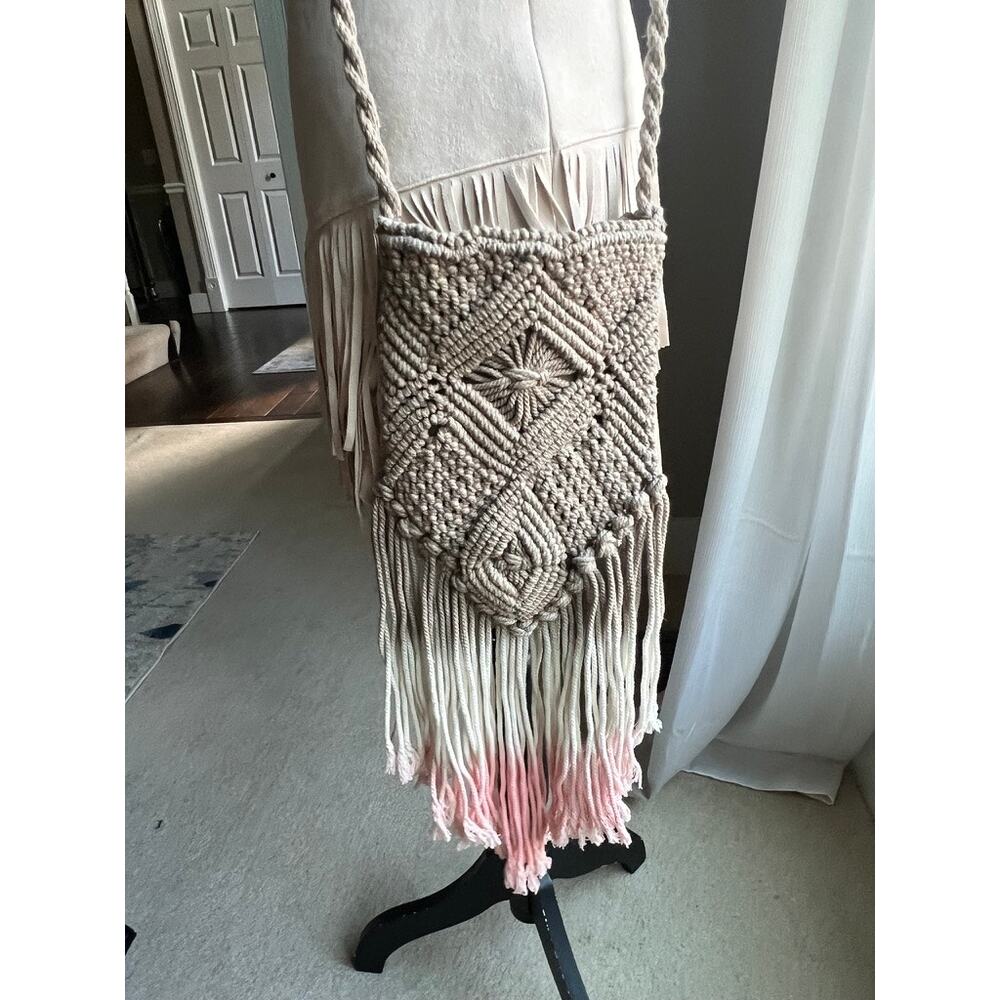 PuraVida Festival  Bohemian Macrame Crossbody Bag with Ombre Fringe